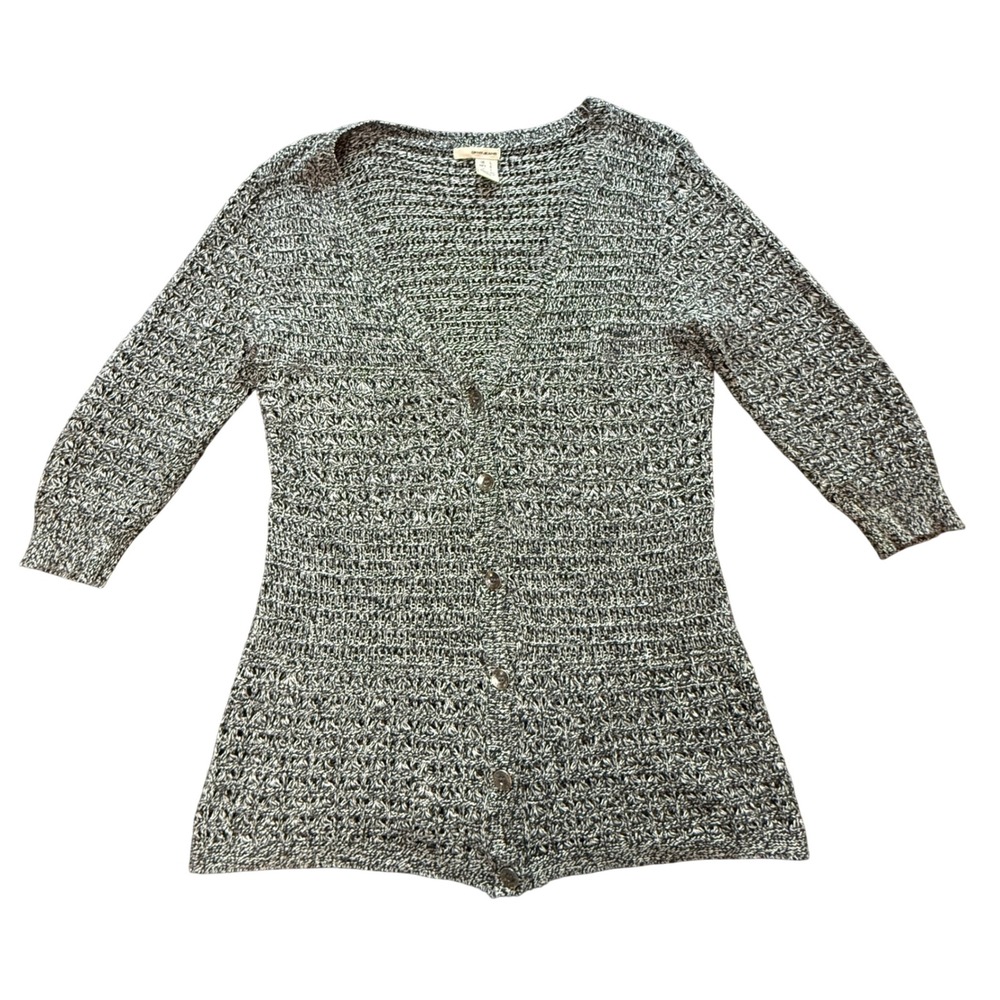 DKNY Jeans Women's L Marled Knit Sweater Dress Tunic Gray Black 3/4 Sleeve